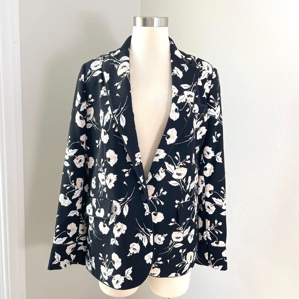 Lauren Ralph Lauren‎ Womens 8 Black Floral Blazer One Button Jacket